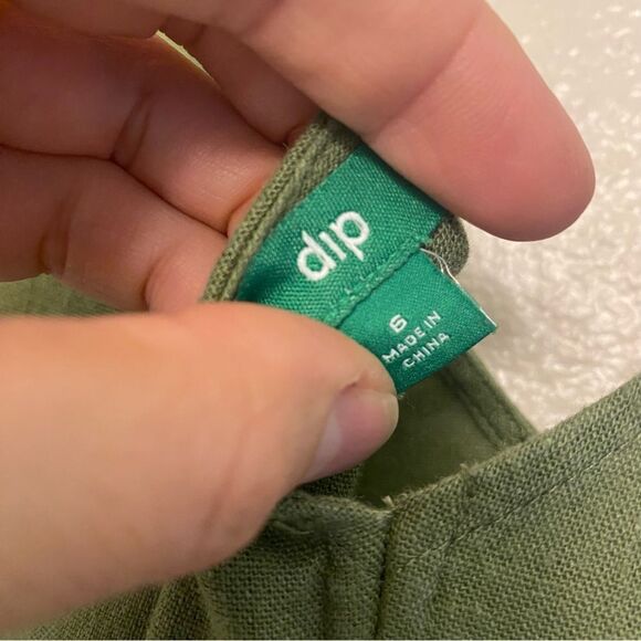 Dip v neck linen blend green tie waist lagenlook boho jumpsuit romper wide leg 6 - Picture 10 of 12